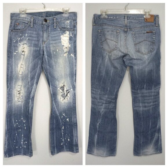 Armani Exchange Womens Light Wash Distressed Bootcut Jeans Size 8 - Picture 1 of 5